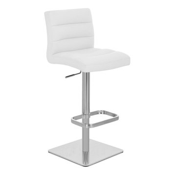 Lush Square Base Adjustable Height Swivel Armless Barstool, White