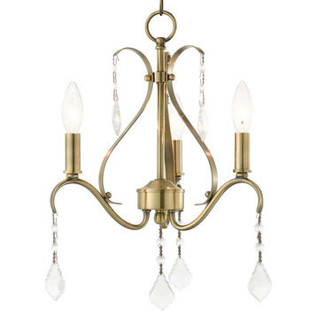 Livex Lighting 40843 Caterina 3 Light 13"W Crystal Candle Style - Antique Brass