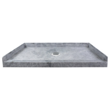 Transolid Ready to Tile 60"Lx36"W Shower Base, Dark Gray, Center Drain