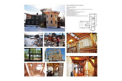 Example of a large trendy green three-story wood exterior home design in Boston