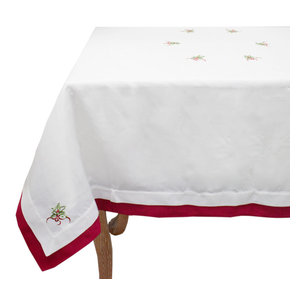 2 Colors Fennco Styles Holiday Drawn Work Thread Design Tablecloth White, 72x108 Tablecloth