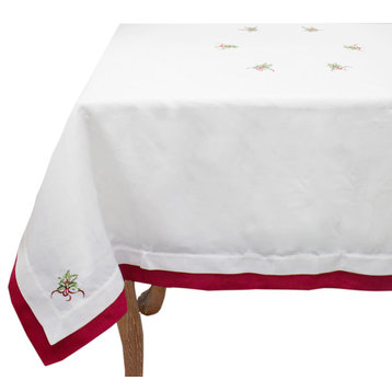 Embroidered Christmas Tree Double-Layer Tablecloth, White+red, 72"x72"