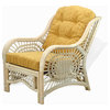 Malibu Lounge Armchair, Natural Rattan Wicker, White Wash, Light Brown Cushions
