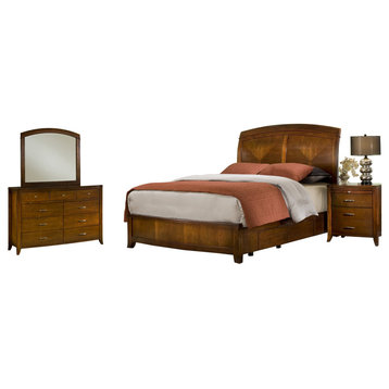 Viven 4PC E King Storage Bed, Nightstand, Dresser, Mirror Set in Spice