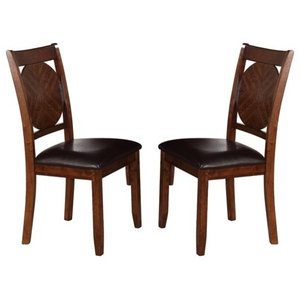 Dining Chairs With Round Wooden Back, Set of 2, Dark Brown