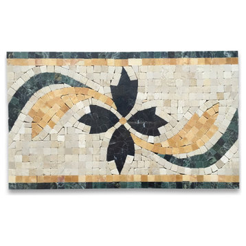 Marble Mosaic Border Insert Listello Tile Clover Nero 7.9x13 Polished, 1 piece