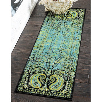 Traditional Majestic 3'x9'10" Runner Teal Area Rug