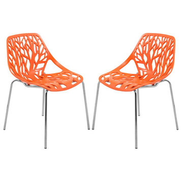 Leisuremod Modern Asbury Dining Chair W/ Chromed Legs, Set Of 2 Ac16Or2