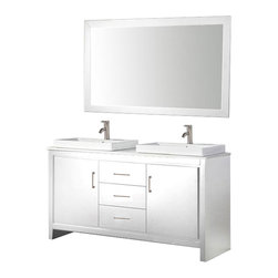 Alarus 60 inch Double Sink Modern Bathroom Vanity White Finish - Bathroom Vanities And Sink Consoles