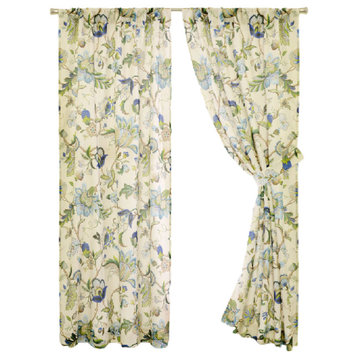 Ellis Curtain Brissac Tailored Panel Pair With Tiebacks, Blue, 70"x63"