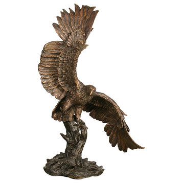 Eagle Landing On a Branch  Bronze Sculpture With Marble Base