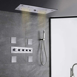 Thermostatic Recessed Ceiling Mount Led Rainfall Shower System, C Gun Gray - Showerheads And Body Sprays