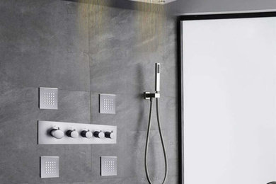 Thermostatic Recessed Ceiling Mount Led Rainfall Shower System, C Gun Gray