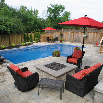 Pool with Patio Seating and Fire Pit