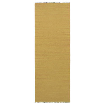 Hand Woven Flat Weave Kilim Wool Area Rug Solid Gold