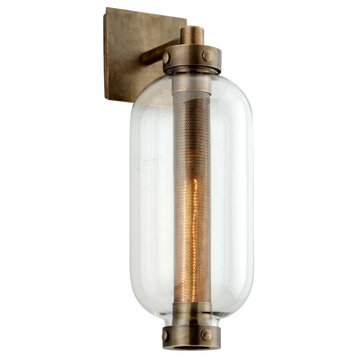 Atwater Wall Sconce, Vintage Brass, Clear Glass, Small