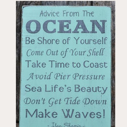 Beach Decor, Advice From The Ocean, Seafoam Green, Mint, Aqua, Gray Rustic Sign - Novelty Signs