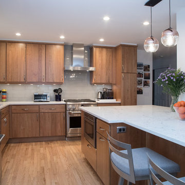 Modern Wood Kitchen Remodel | Open-Concept Layout & Large Quartz Island
