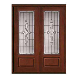 Prehung Double Door 96 Fiberglass Marsais 1 Panel 3/4 Lite Glass - Front Doors