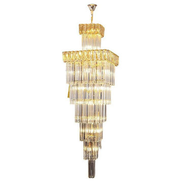 Beuil | High-end Villa Staircase Square Crystal Chandelier, Amber, H55.1"