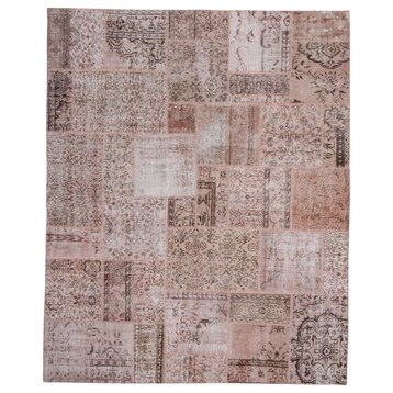 Turkish Patchwork Hand Stiched Rug, Natural Overdye, Pink, 8'x10'