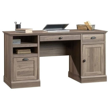 Bowery Hill Wood Executive Desk with File Drawer in Salt Oak