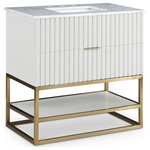 Meridian Furniture - Monad Bathroom Vanity, White, 36" Wide - Organize your bathroom while upping your style quotient with this pretty Monad 36-inch bathroom vanity. A must for the contemporary bath, this unit features a rich white finish with birch wood veneer and a slatted design that's an instant eye-grabber. The ceramic sink is sized just right to serve it purpose without taking up too much room, and the drawer adds a convenient spot for storing bathroom necessities.