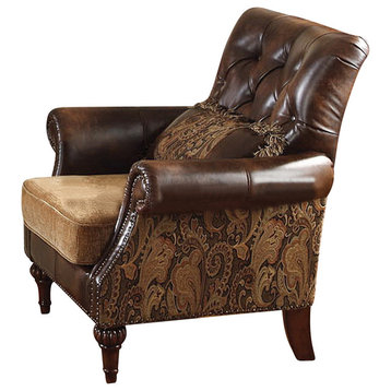Acme Dreena Traditional Bonded Leather and Chenille Chair 05497 EST SHIP TIME AP