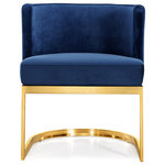 Meridian Furniture - Gianna Velvet Dining Chair, Navy, Gold Base - Lend your dining area a touch of retro charm with the Gianna navy velvet dining chair from Meridian Furniture. The back of the chair has a barrel design that cradles you in comfort while you enjoy a meal with friends, and the chair is thickly padded and upholstered in plush navy velvet for a luxe feel. The base is made from stainless steel with a gold finish for a finish that's stunningly beautiful.