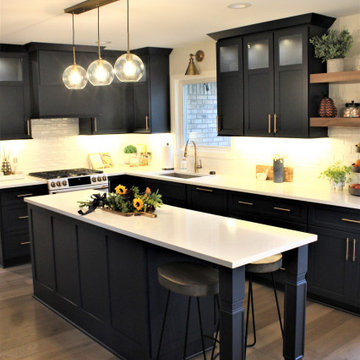 Starmark Kitchen in Bridgeport Blueberry w/ Walnut Oregano Floating Shelves