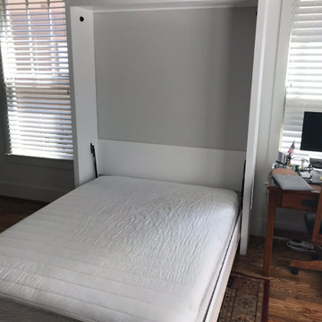 Custom Built Vertical Queen Murphy Bed Cabinet with Crown Molding - White Finis