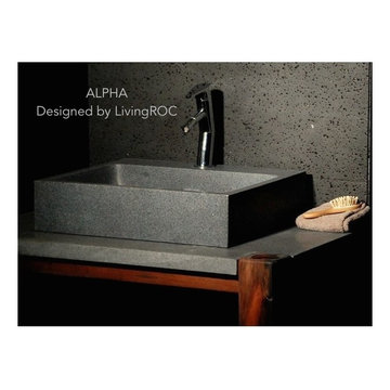 GRAY GRANITE BATHROOM VESSEL SINK 22"x18"-ALPHA