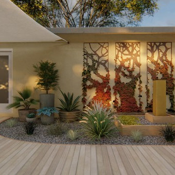 Los Gatos Unique Spanish Bohemian Patio with Sitting Areas & Art