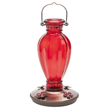 Perky Pet Daisy Vase Vintage Glass Humming Bird Feeder, Red