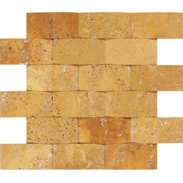 Travertine Brick Mosaic, 2 X 4 Cnc-Arched