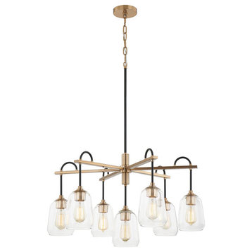 Arcwell 7-Light Chandelier, Clear Glass, Matte Black With Brass Accents Finish