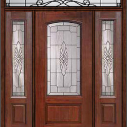Prehung Sidelights-Transom Door 80 Fiberglass Versailles Arch Lite - Front Doors