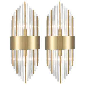 Glass Wall Sconces, Set of 2, Brass