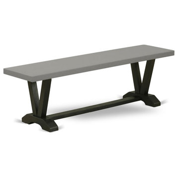 East West Furniture V-Style 15x60" Wood Dining Bench in Black/Gray