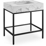 Meridian Furniture - Marmo Bathroom Vanity, White, 30" Wide, Matte Black Finish - Give your bathroom a fresh new look with this Marmo 30-inch bathroom vanity. This eye-grabbing vanity gives your restroom a spa vibe that's oozing contemporary charm and sophistication. The whie engineered stone sink features white veining for an upscale presentation and rests on a matte black-finish stainless steel base for long-lasting beauty and performance. Ceramic construction ensures durability, so you can count on this 30-inch sink lasting for the long haul.