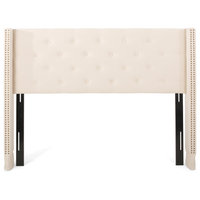 Debby Contemporary Upholstered Queen/Full Headboard, Beige + Black