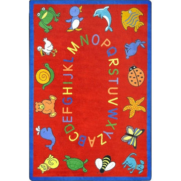 Joy Carpets Kid Essentials, Early Childhood Abc Animals Rug, Red, 7'8"X10'9"