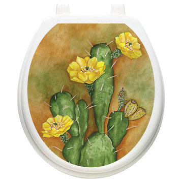 Prickly Pear Cactus Toilet Tattoos Seat Cover, Vinyl Lid Decal, Bathroom Decor  , Round