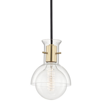 Riley 1-Light Pendant With Glass, Aged Brass
