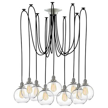 Black And Glass Shade Spider Chandelier