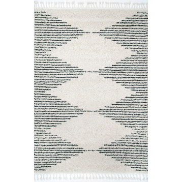 Striped Shag Area Rug, Off White, 4'x6'