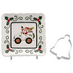 Cosmos Gifts Corp - Santa in Car Plate With Bell Cookie Cutter - Decorate a console or kitchen shelf with the charming Santa in Car Plate. Made from hand-painted ceramic in red, green, white, this decorative plate is festive and fun. The set also includes a bell-shaped cookie cutter. Hand wash only.
