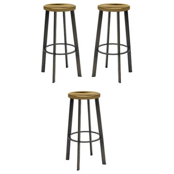 Home Square 30" Stainless Steel/Wood Bar Stool in Natural - Set of 3