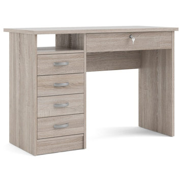 Pemberly Row Engineered Wood 4 Drawer Desk and 1 Locking Drawer in Truffle