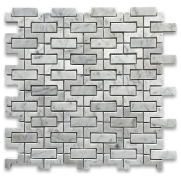 Carrara White Carrera Marble Fretwork Interlock Mosaic Tile Honed, 1 sheet